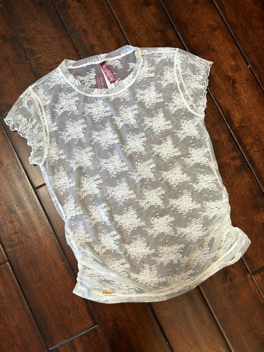 Adore Me - White Lace Floral Short Sleeve Tee